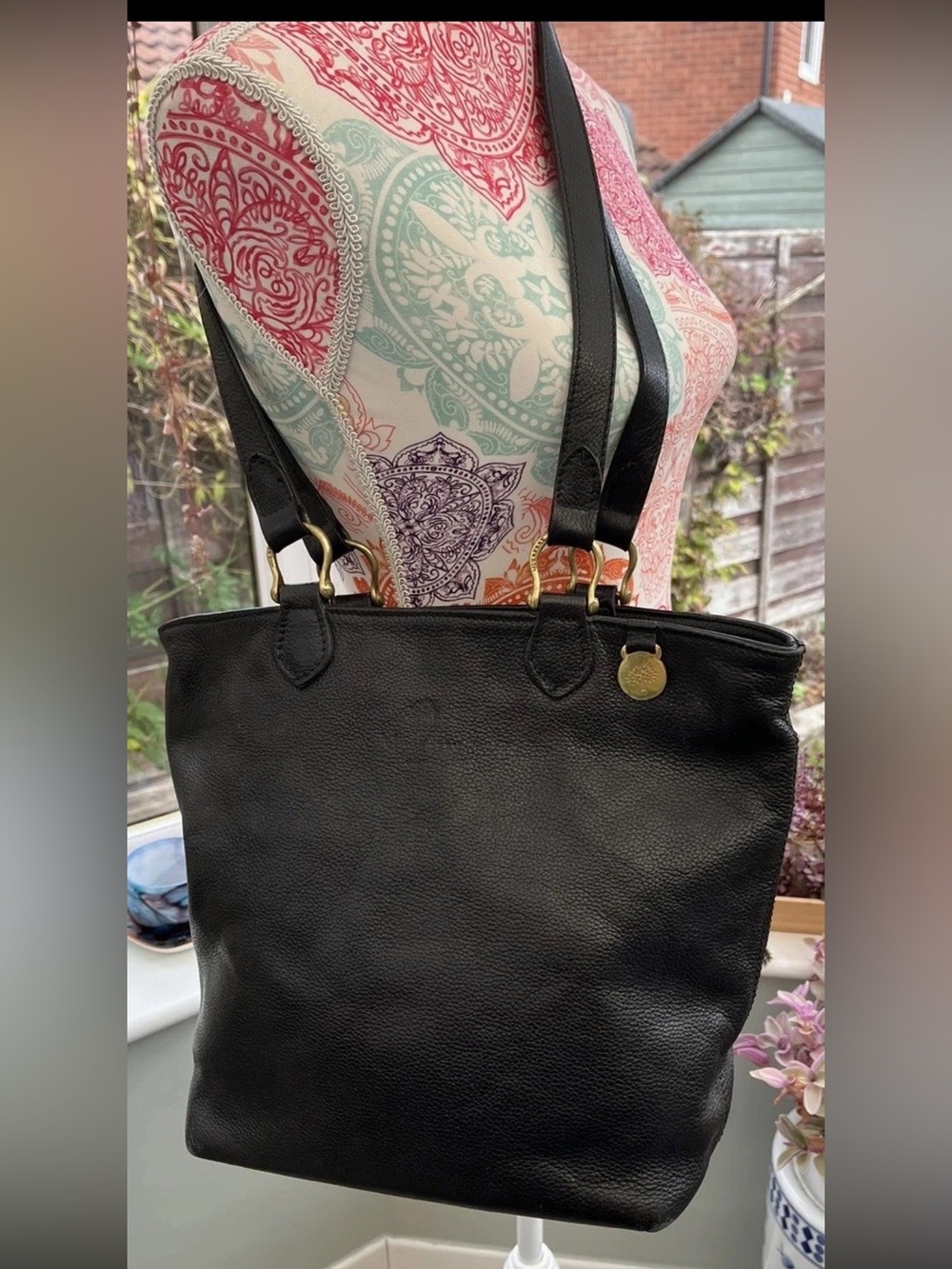 Mulberry Black Leather Tote with Gold Hardware